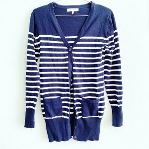 SEE BY CHLOE stripe button up cardigan long sleeve sweater 4 nautical blue white